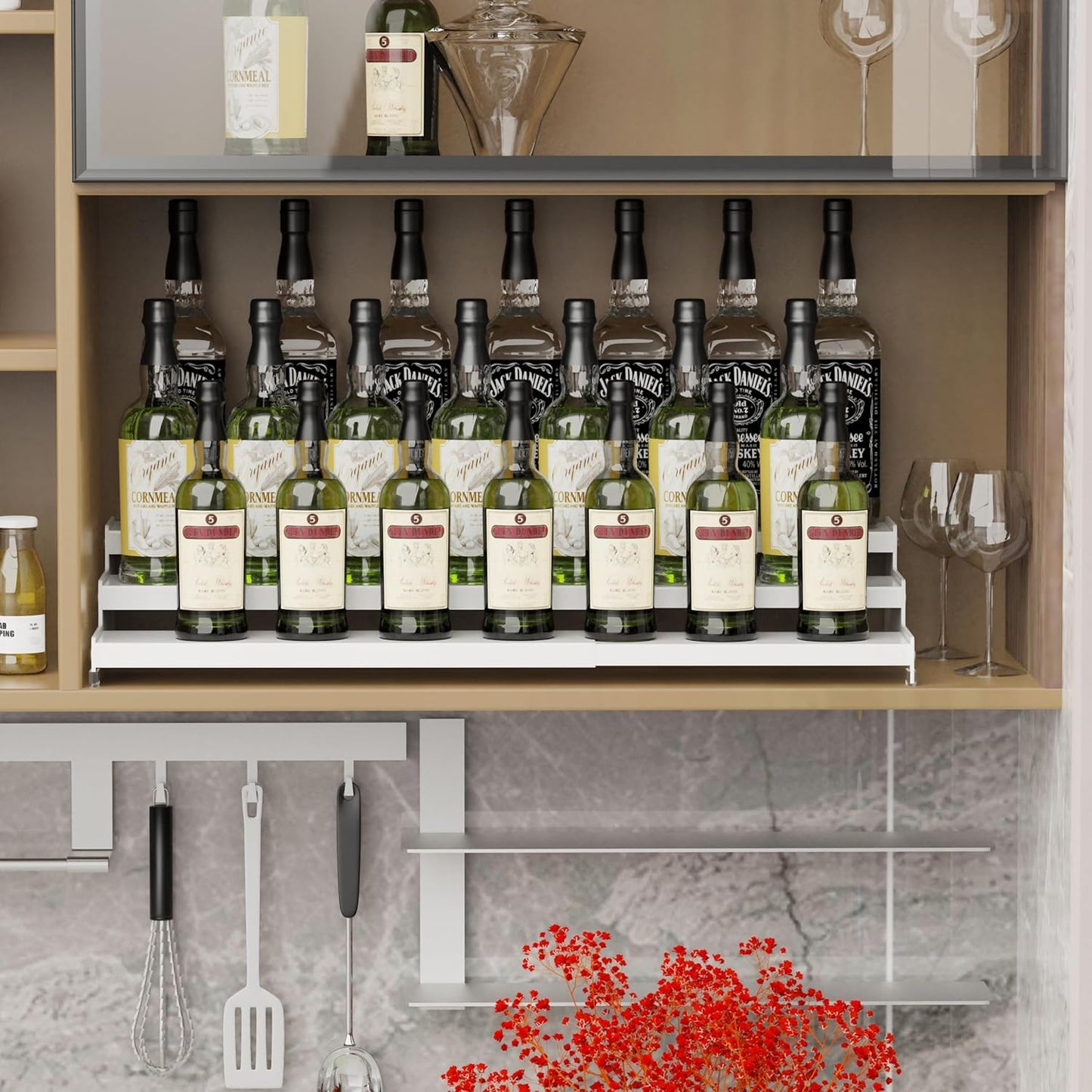 Expandable Spice Rack Storage organizer with 3-Tier step shelf cabinet,seasoning racks organizion.Great for Kitchen countertop shelves,Pantry and more(1Pack/White)