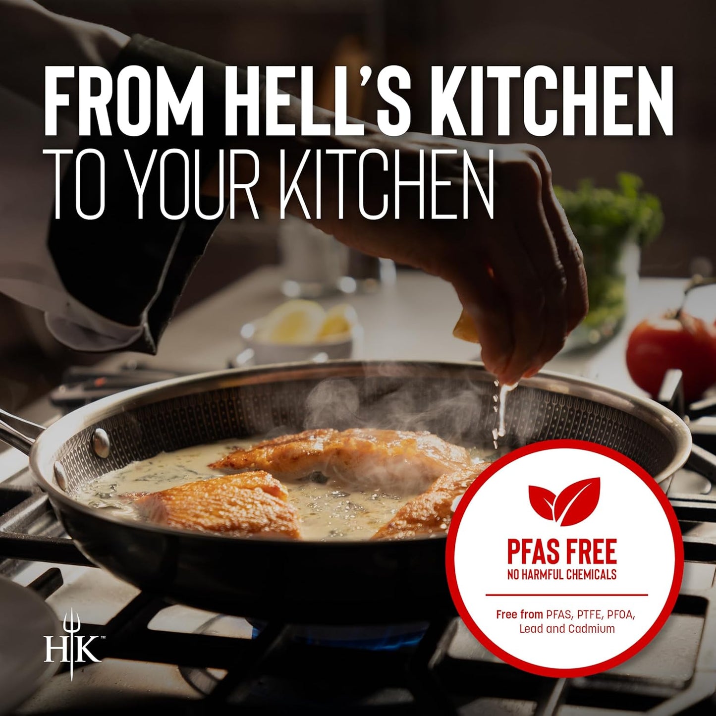 Hell's Kitchen Hybrid 8" Frying Pan, Tri-Clad Stainless Steel and Nonstick Ceramic PFAS Free, no PFOA, no PTFE, no Teflon, Non Toxic Cookware, Metal Utensil Safe, All Cooktops, Oven Safe