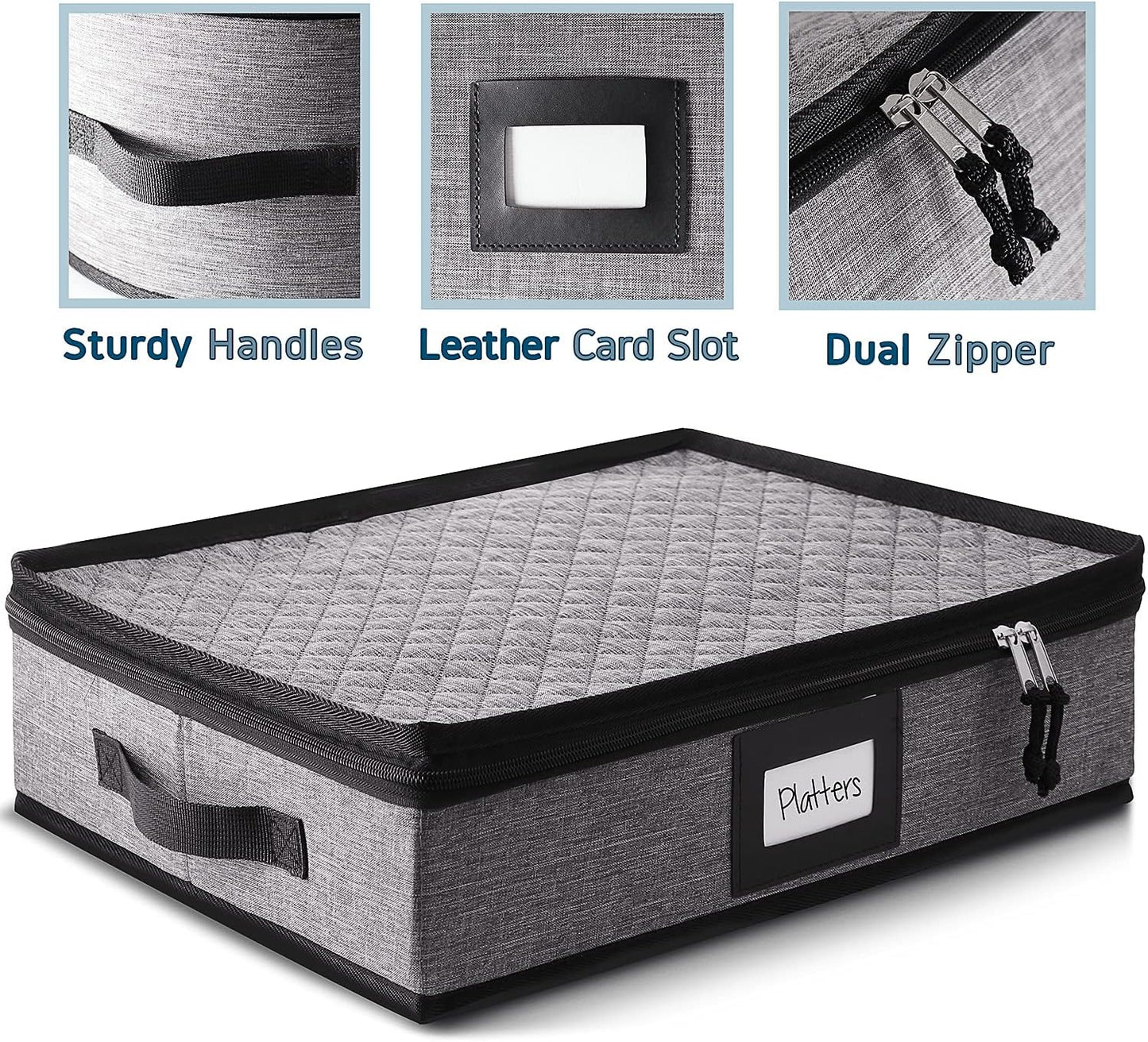 Fine China Hard Shell Dish & Utensil Storage Containers - 6 Piece Stackable Plate Storage with Dividers for Moving & Seasonal Use