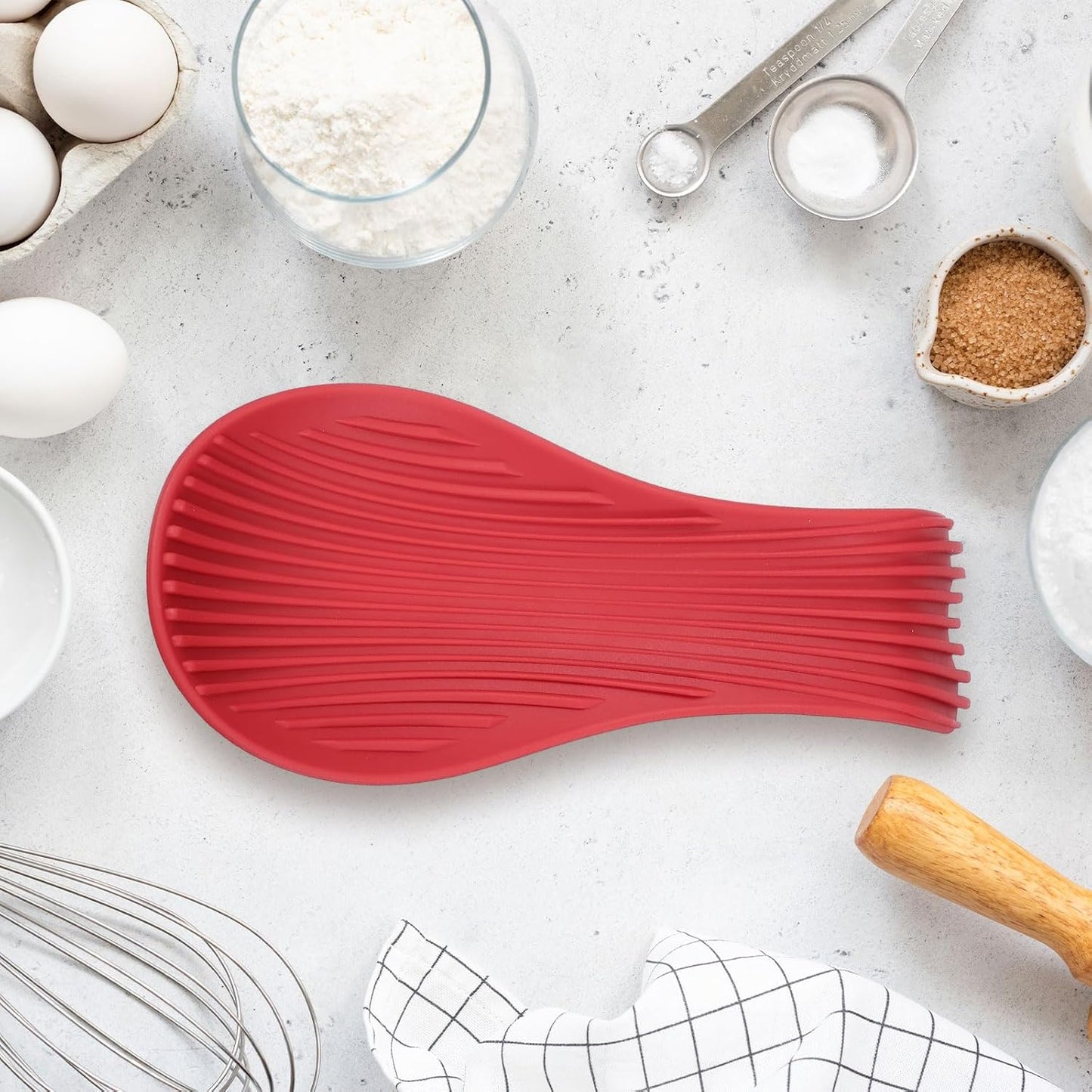 uxcell 1 Set Silicone Spoon Rest for Stove Top, Silicone Spoon Holder for Cooking Spatula, Ladle, Brush Khaki/Pink