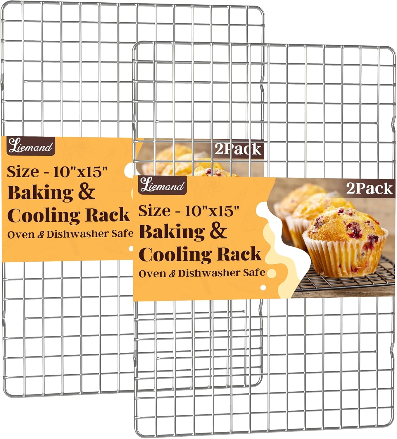 Cooling Racks for Cooking and Baking - 2 PCS 10" x 15" Grid Wire Baking Rack for Oven Cooking, Baking, Grilling, Roasting -Dishwasher Safe Bacon Rack- Fits Jelly Roll Cookie Sheet Pan