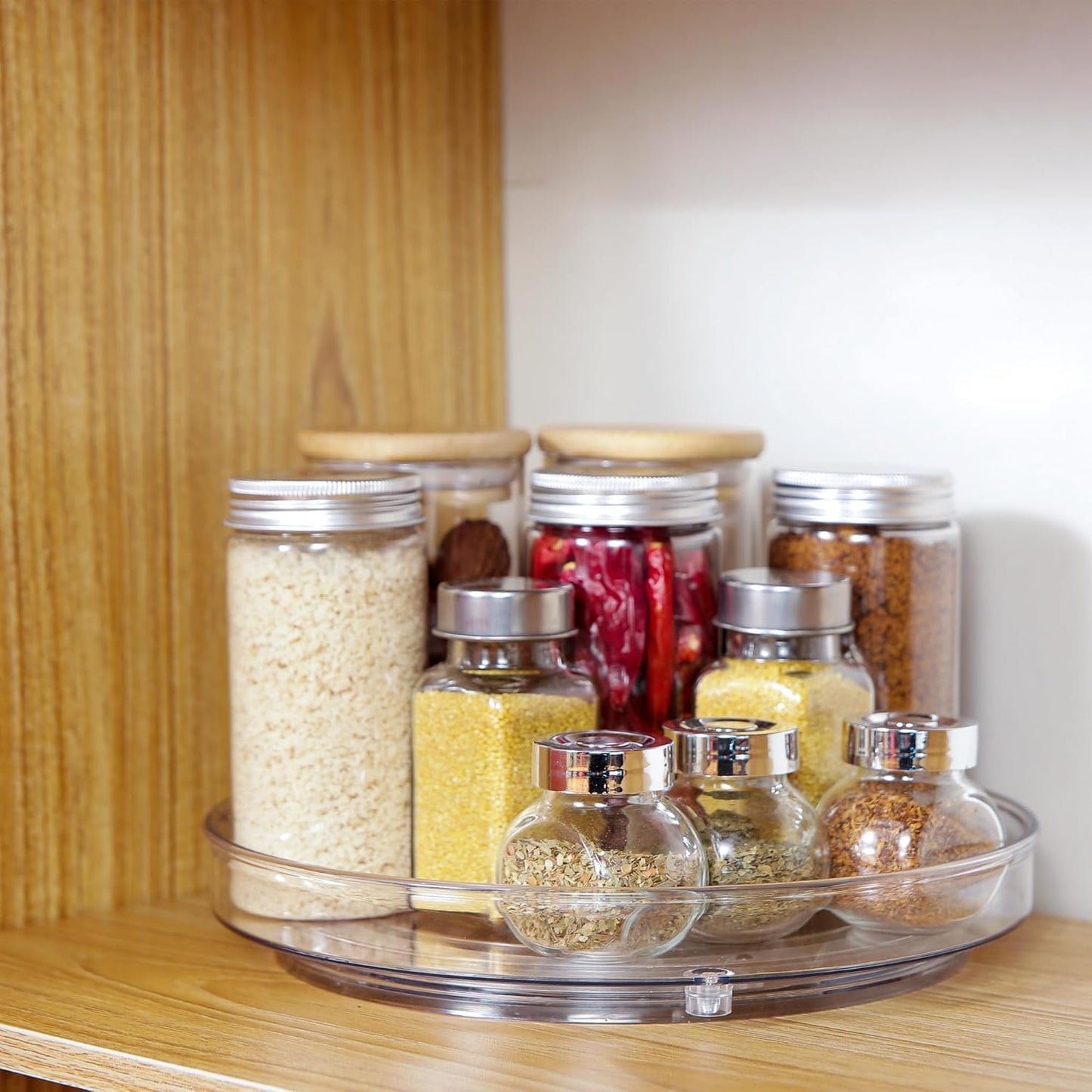 2 Pack Lazy Susan 9.25" Inch Turntable Organizer Pantry Organization and Storage Container Bins Spice Rack Cabinet Rotating Condiment for Pantry Kitchen Vanity Bathroom Jewelry Holder Clear