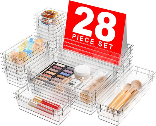 【Crystal Design】A-LUGEI Clear Drawer Organizer,【Military Grade】Acrylic Makeup Organizer, Bathroom Organizers and Storage, Organization and Storage, Organizer Bins for Office Vanity Kitchen Tool Trays
