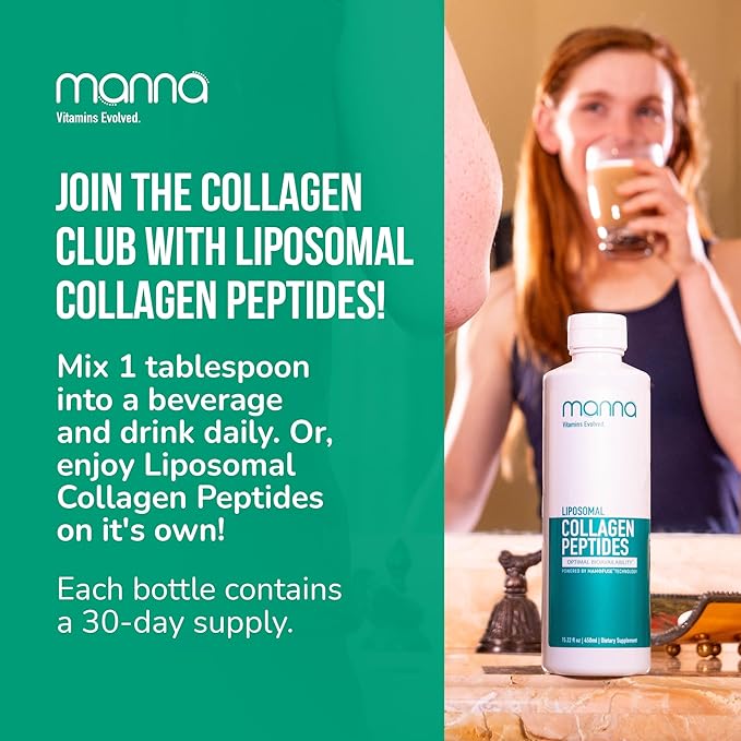 Manna Vitamins Evolved Liposomal Collagen Peptides Liquid, 5000mg High Absorption Grass-Fed Type I, III Collagen for Skin, Hair, Nails, Joints – Hydrolyzed Collagen Supplement, Non-GMO, 16oz (Unisex)