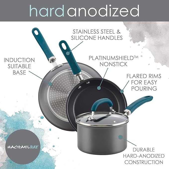 Rachael Ray Create Delicious Deep Hard Anodized Nonstick Frying Pan / Fry Pan / Hard Anodized Skillet - 10.25 Inch, Gray
