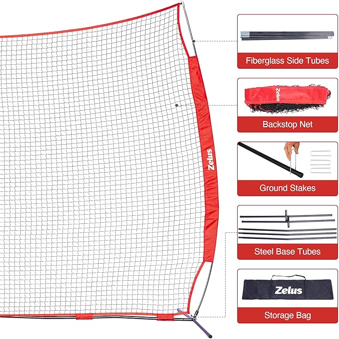 12x9ft / 16x10ft Barricade Backstop Net, Ball Sports Barrier, Practice Net for Baseball, Softball, Lacrosse, Soccer, Basketball and More