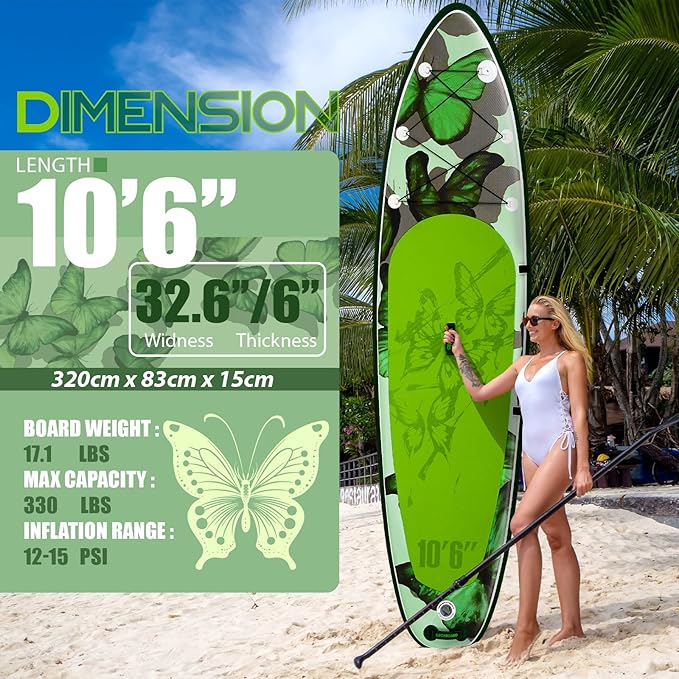 10’6/11’6 Inflatable Stand Up Paddle Board with Premium Paddleboards Accessories, Wide Stable Designed SUP Paddleboard for Adults & Youth.