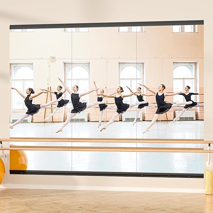 Hasipu 2 Pcs 94''x39'' Home Gym Mirror Large Full Length Wall Mounted Full Body Mirror for Yoga Dance Fitness Exercise Studio Bedroom Garage, Frameless Tempered Glass Workout Mirrors Black Rectangular