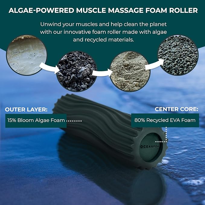 Oceanfoam Ripple Travel Foam Roller (11" x 3.35") Firm Mini Foam Roller for Physical Therapy, Deep Tissue Massage, Back Pain - High Density, Ergonomic Wave Textured - Yoga, Pilates, Exercise (Hunter)