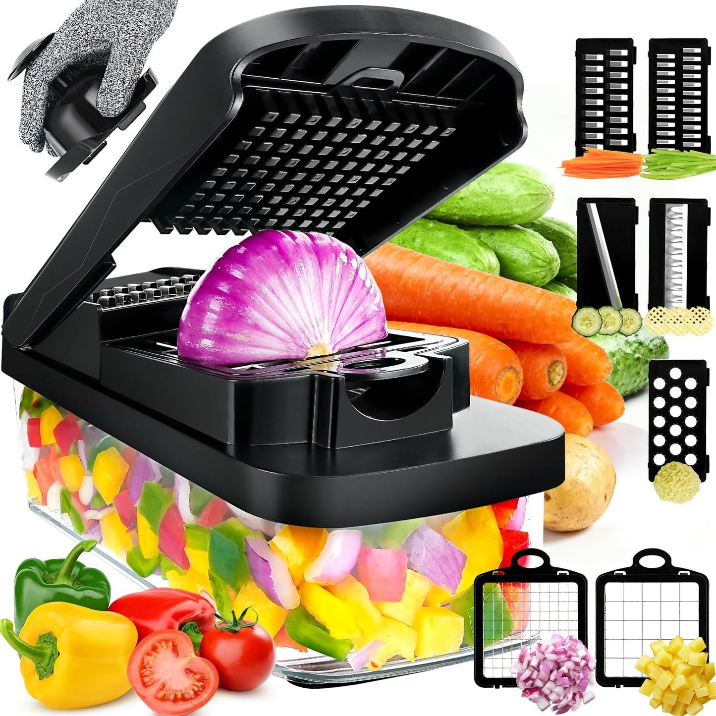 Multifunctional Vegetable Chopper Mandoline Slicer Dicer Veggie Chopper Onion Mincer Vegetable and Salad Cutter, Essential Kitchen Mandoline Tools with Container
