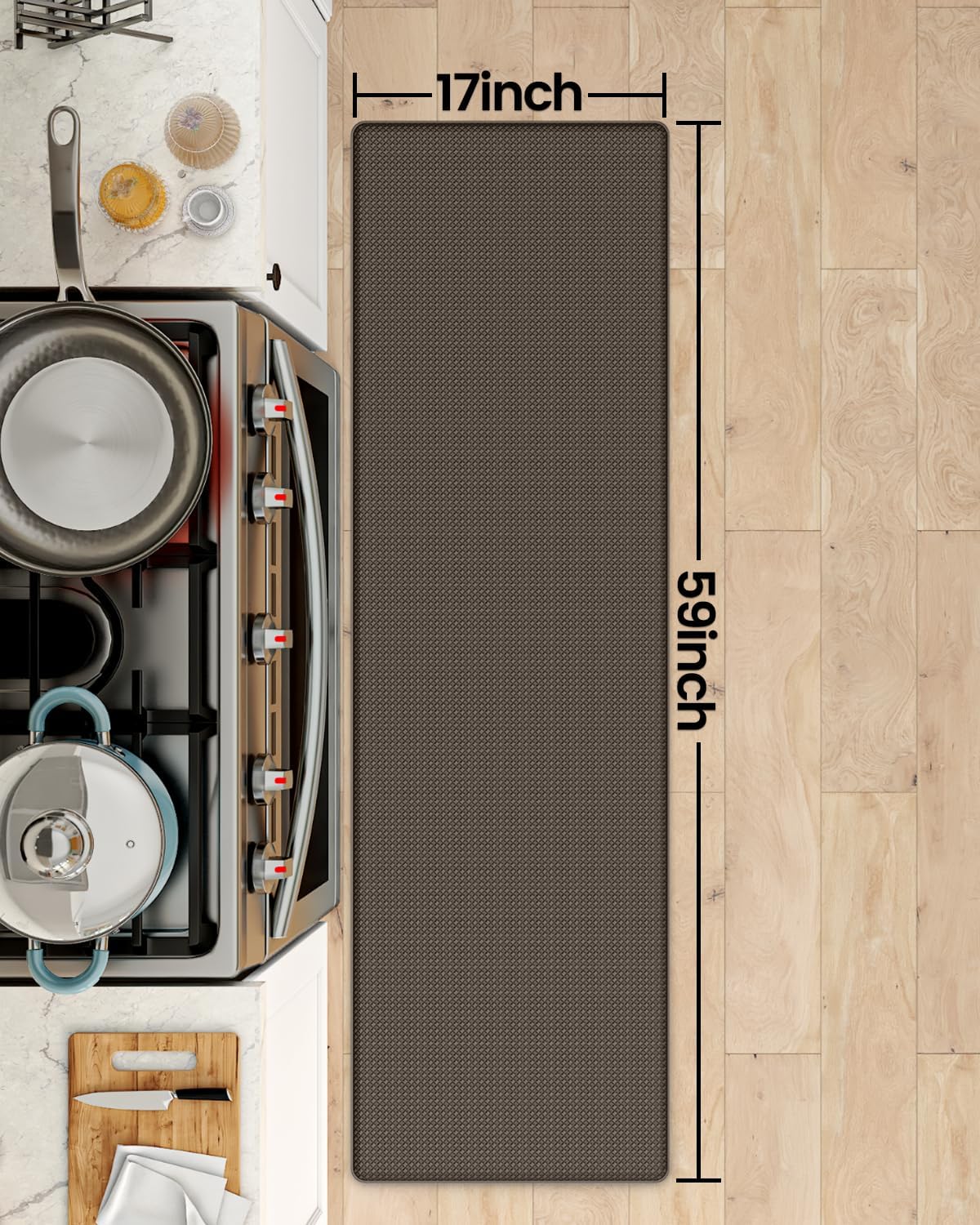 DEXI Kitchen Floor Mats Cushioned Anti Fatigue, 17x59, Standing Runner Rug Waterproof, Comfort Memory Foam Padded for Front Sink Laundry, Brown