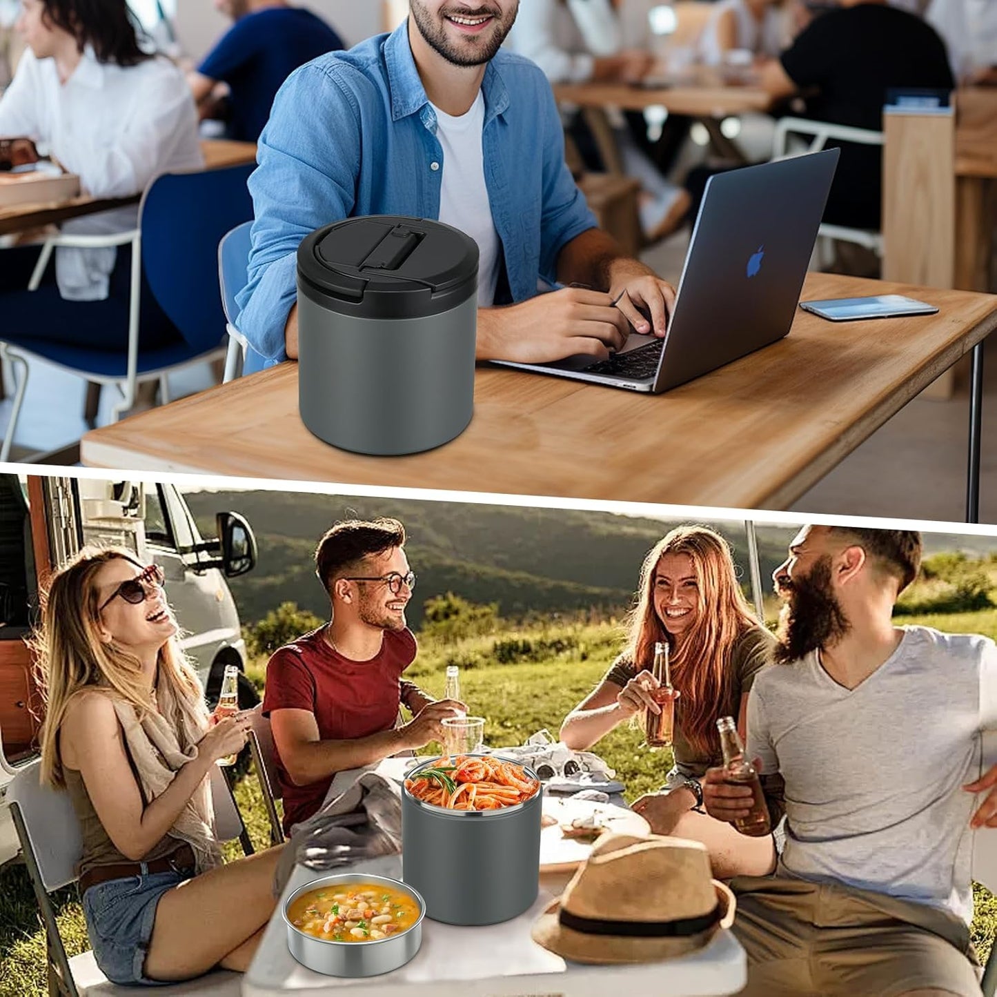 Thermo for Hot Food, Soup Thermo for Adults 40oz Lunch Containers Wide Mouth, Insulated Food Container Leak Proof Vacuum Stainless Steel With Carry Handle and Spoon BPA Free