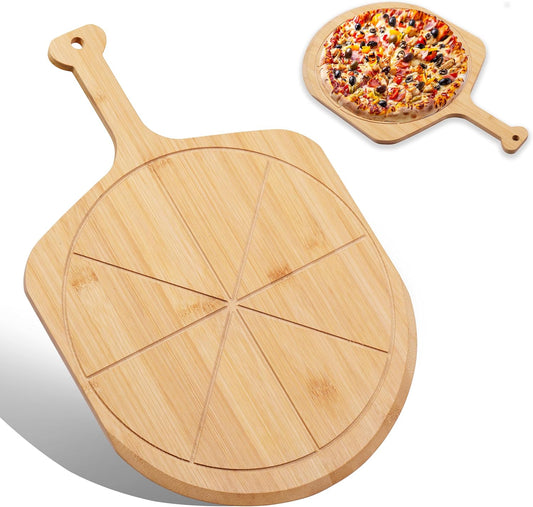 Bamboo Pizza Peel - 18.5"x12.2" with 12" Pizza Cutting Board, Pizza Paddle Spatula with 8 Slice Grooves, also fit for Cheese Bread Fruit Vegetables