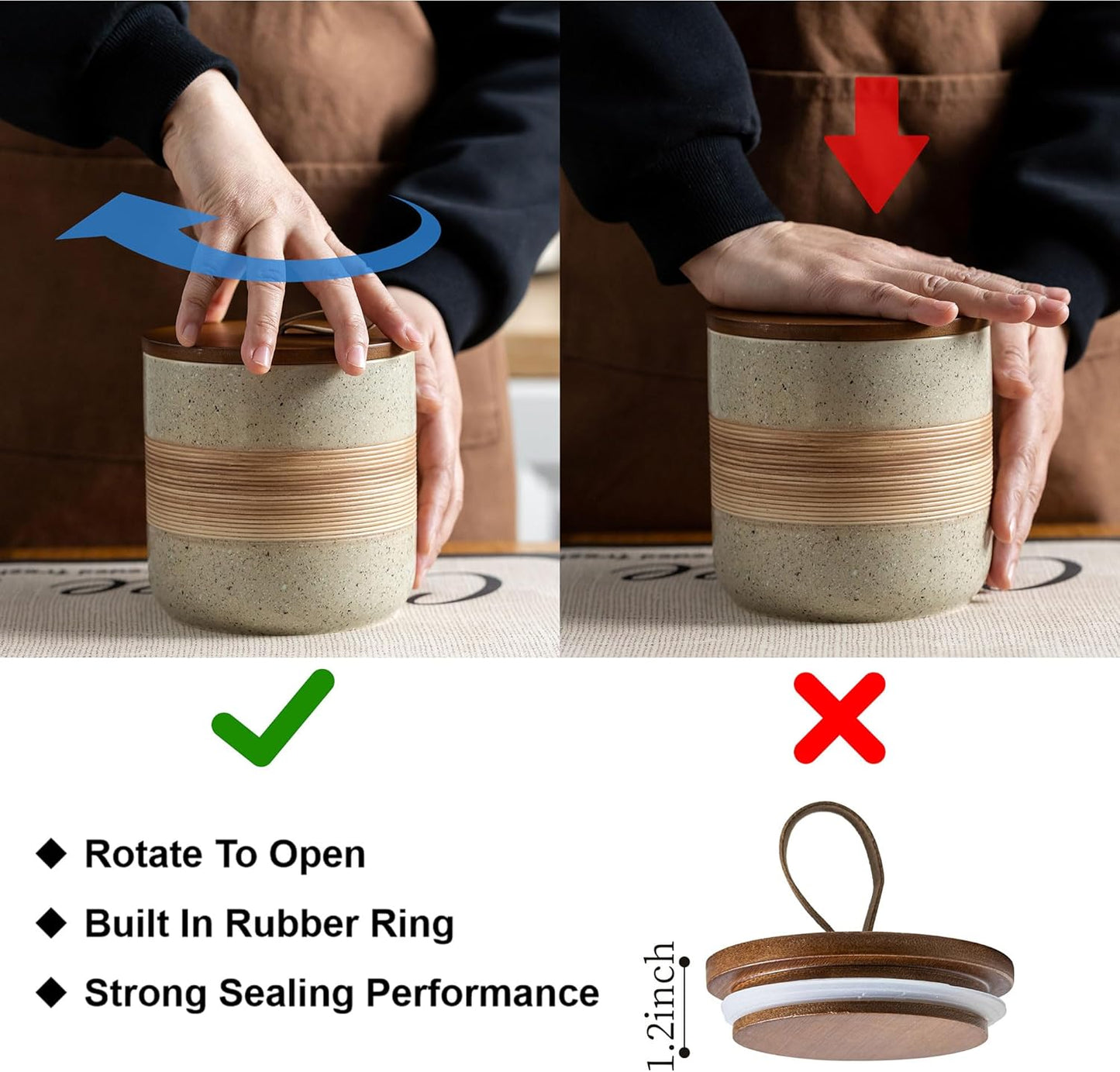 Small Ceramic Jar with Lid, Coffee Canister Coffee Container Kitchen Food Storage Jars for Spice Sugar Tea Bag, Stackable Decorative Jars for Countertop, 5 fl.oz