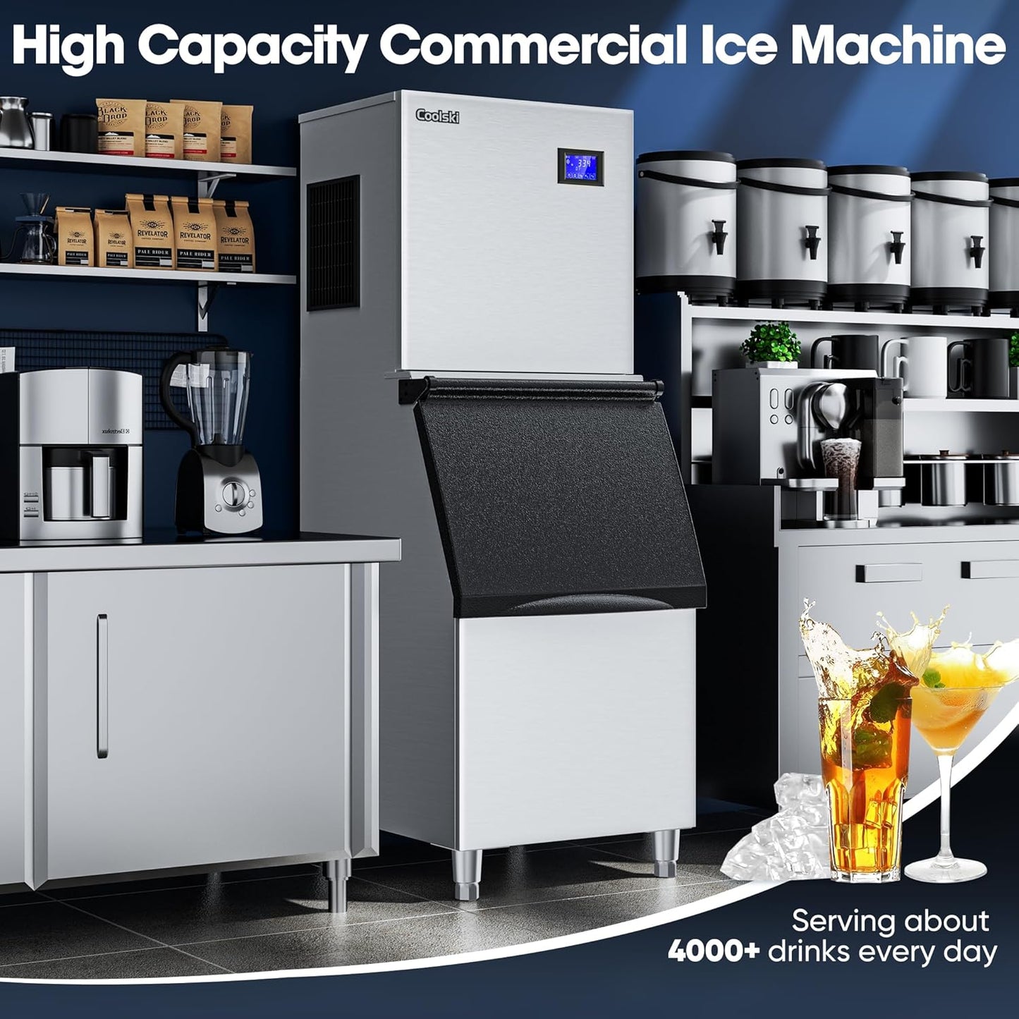 Commercial Ice Maker Machine 550LBS/Day, 22’’ Wide Industrial Ice Machine with Large Storage Bin, Ice Ready in 5-15 min, Ice Maker for Restaurant/Bars, Stainless Steel/ETL Approved