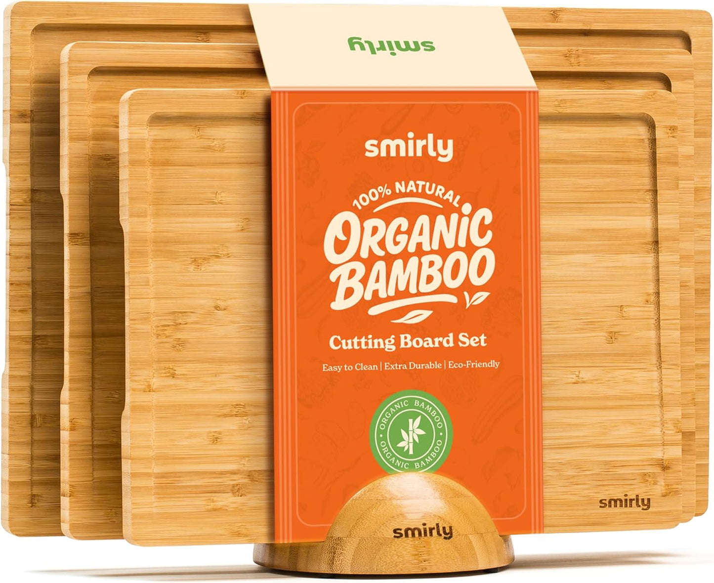 SMIRLY Wooden Cutting Boards For Kitchen Meal Prep & Serving - Bamboo Cutting Board Set with Holder, Charcuterie & Chopping Board, Wood Cutting Board Set, Kitchen Gadgets