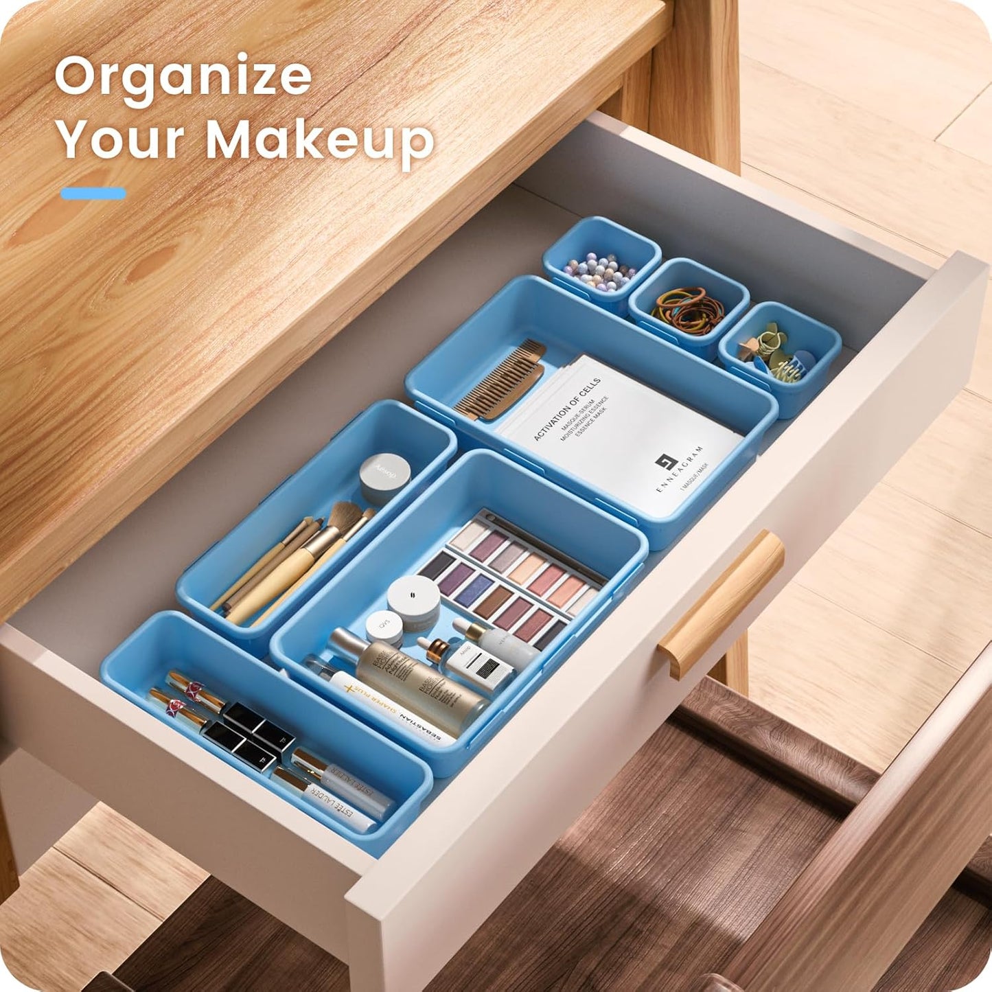A-LuGei 【𝟮𝟮𝗣𝗖𝗦】 Plastic Sky Blue Desk Drawer Organizer, Bathroom Organizers and Storage, Makeup Organizer, Organization and Storage Bin Container for Vanity Office Utensils Tool Pantry Cosmetic