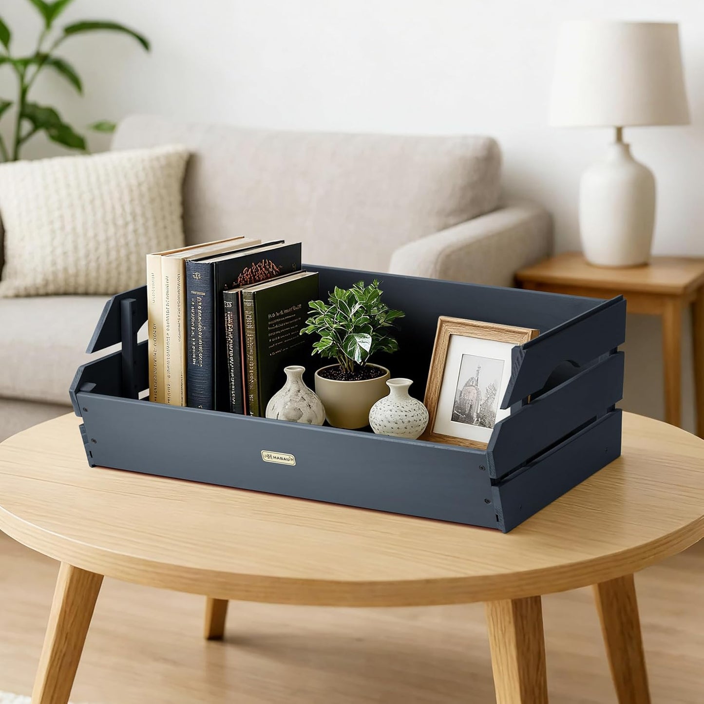 HABAU Wood Potato Onion Storage Bins - Wooden Stackable Produce Basket - Fruit Vegetable Storage for Kitchen Pantry Organization, Set 2 Pieces