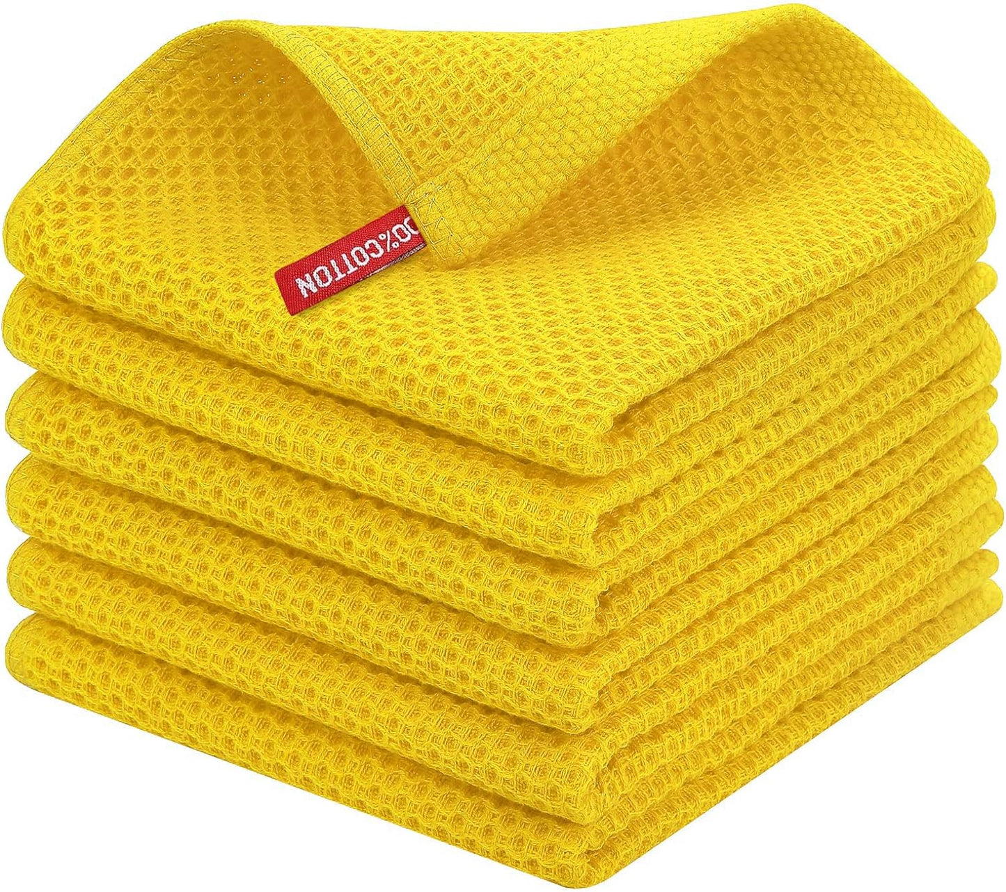 Homaxy 100% Cotton Waffle Weave Kitchen Dish Cloths, Ultra Soft Absorbent Quick Drying Dish Towels, 12 x 12 Inches, 6-Pack, Yellow