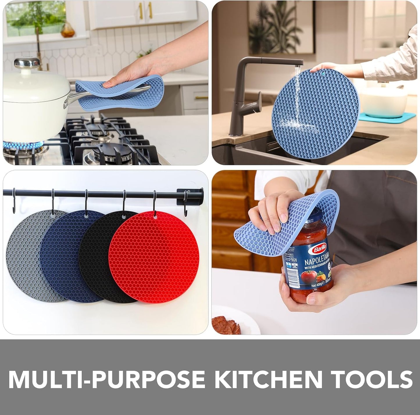 Joyhalo Trivets for Hot Dishes - Hot Pads for Kitchen, Silicone Pot Holders for Hot Pots and Pans, Silicone Mats for Kitchen Countertops, Table, Flexible Easy to Wash and Dry, Blue