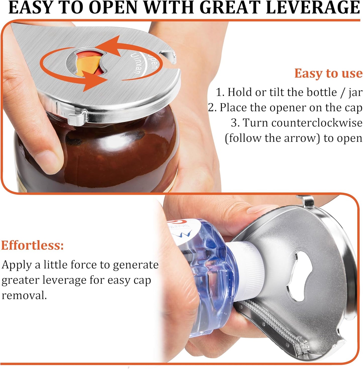 Jar Bottle Can Opener for Weak Hand & Seniors with Arthritis - Easy Twist Off Caps (0.6"-2.7") & Pull Tab Seals,Unique Kitchen Gadget,Multi,Portable Christmas Gifts for Elderly/Women/Men