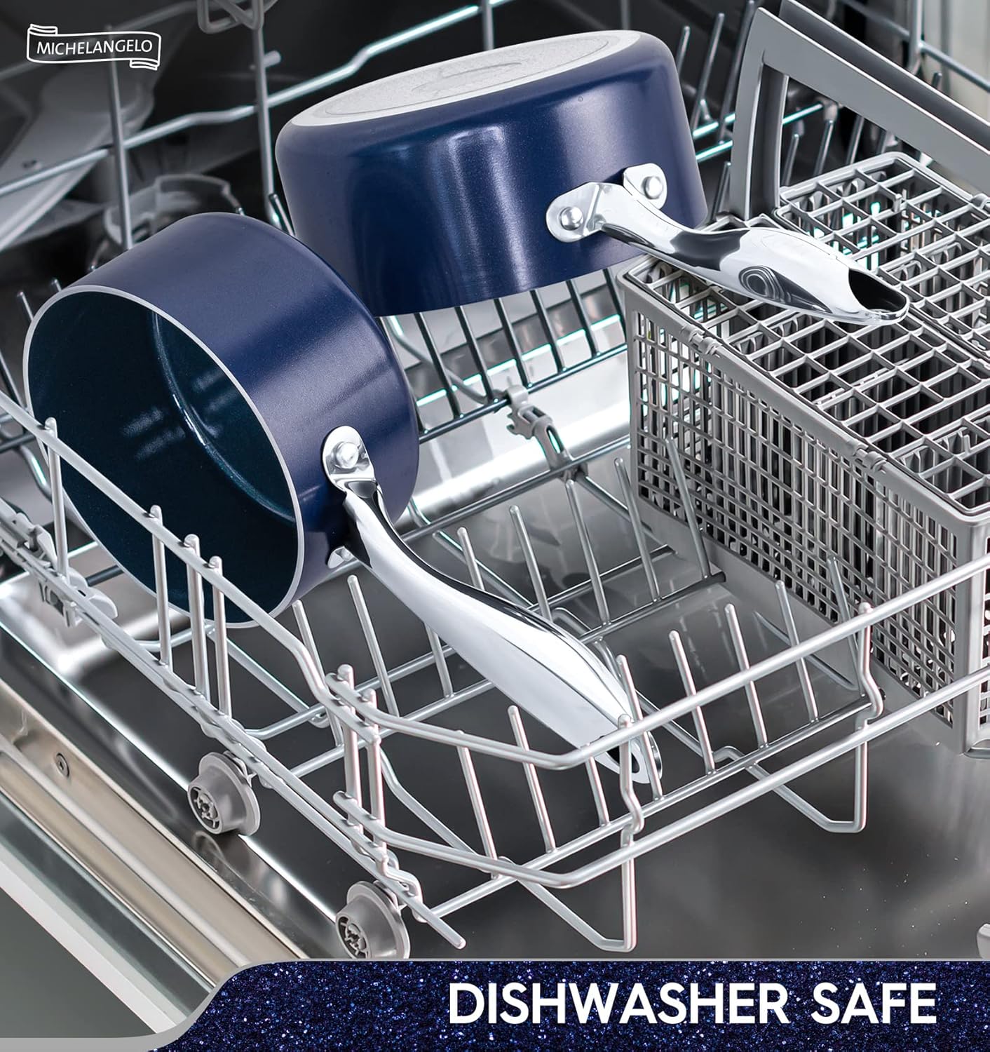 MICHELANGELO 2 Quart Saucepan with Lid, Nonstick Ceramic Sauce Pan with Stainless Steel Handle, 2 Qt Saucepan with Lid Induction Compatible, Oven Safe, Blue