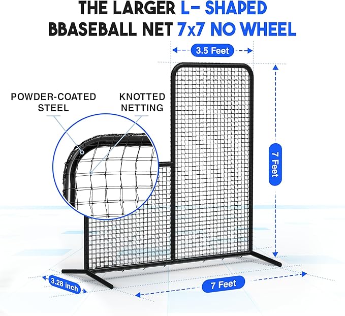 Yes4All Portable L-Screen Baseball 7x7ft with 2 Baseballs, Rubber Wheels - L Screen Baseball for Batting Cage, Protective Pitching Screen Net Double Layers, Carry Bag Included