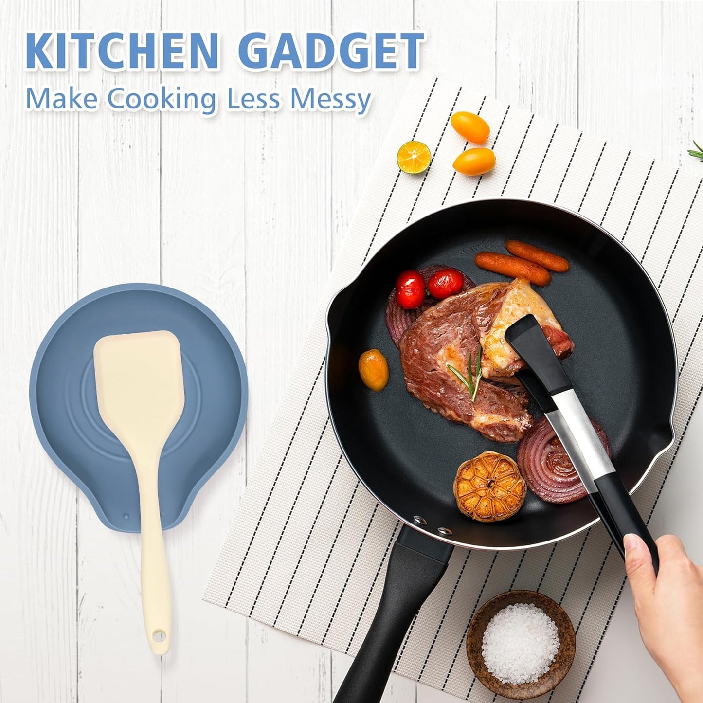 Silicone Spoon Rest for Stove Top - BPA-Free, Heat-Resistant Spoon Holder - Spoon Rest for Kitchen Counter - Large Cooking Utensil Rest for Spoons, Spatulas, Ladles or Tongs - Blue 2 Pack