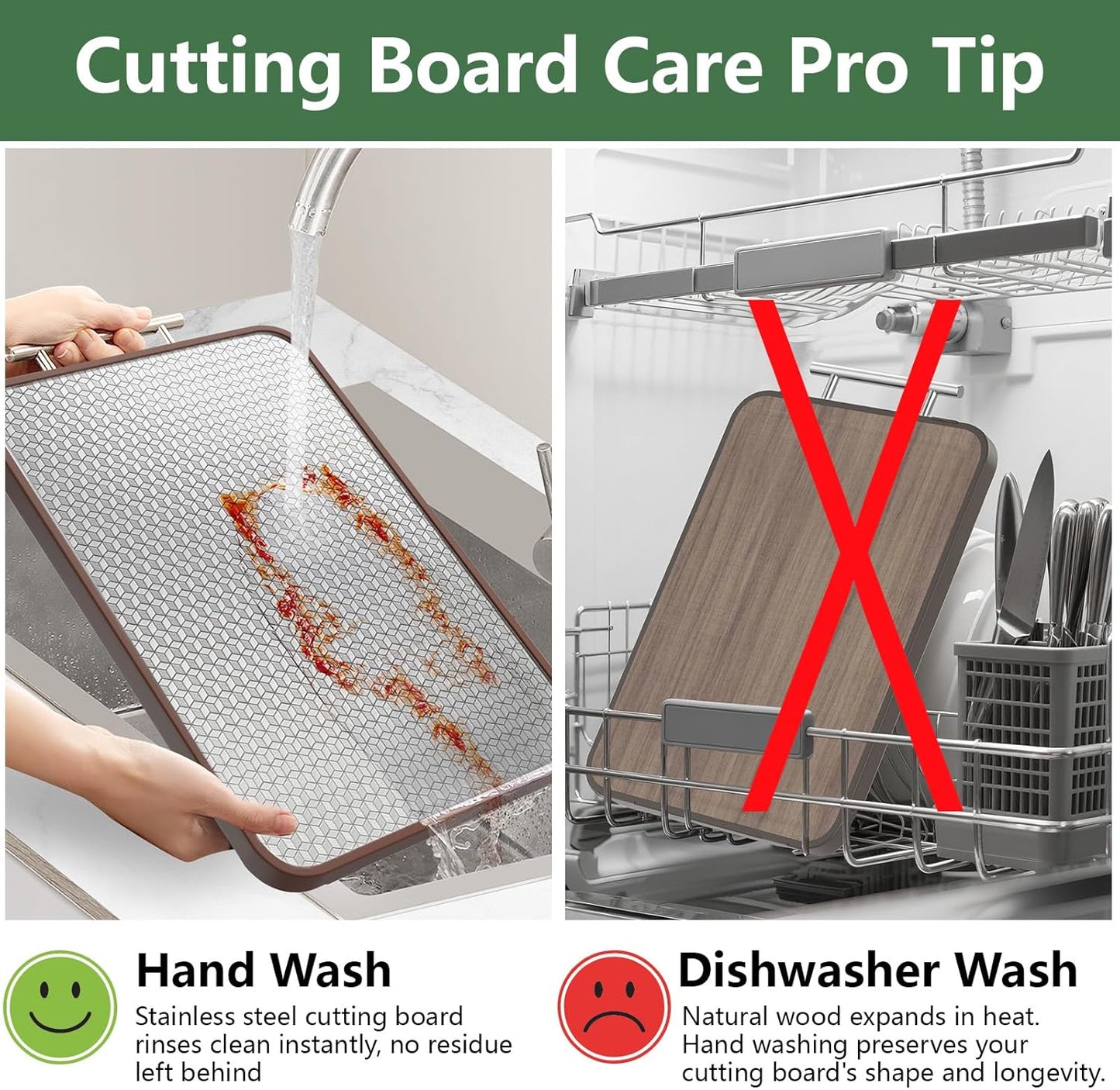 Stainless Steel Cutting Board Wood Double Sided Chopping Cutting Boards for Kitchen - 2 in 1 Ebony Metal with Handle Scratch Resistant Raw Meat Vegetable Fruit Cooking Gift 17.7''×11.6''×1''(Upgraded)