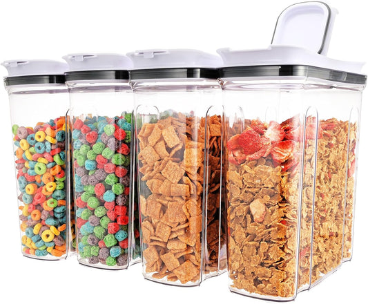 FreshKeeper Cereal Containers Storage Set, Airtight Food Storage Container with Lid 4L/135.2oz,4PCS BPA-FREE Plastic Pantry Organization Canisters for Rice Cereal Flour Sugar Dry Food in Kitchen