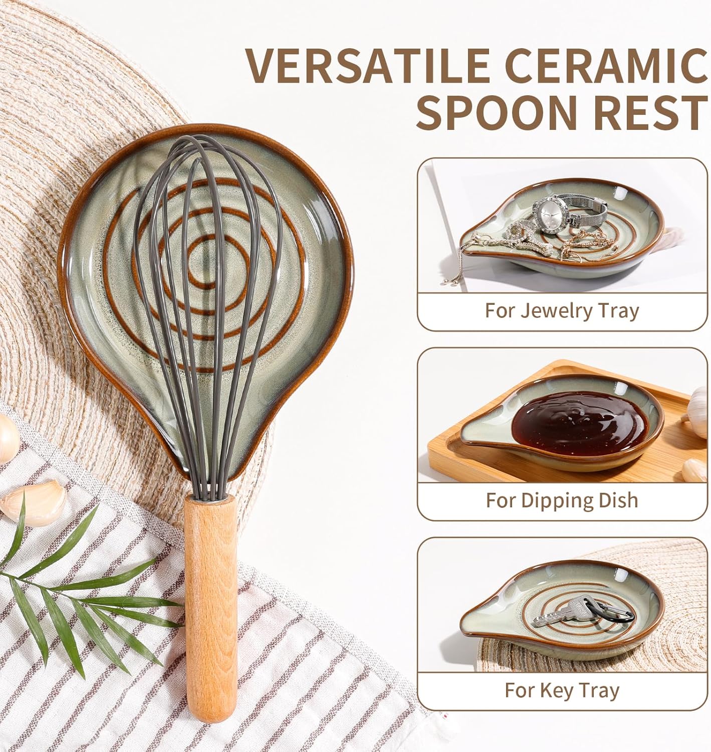 Spoon Rest for Stove Top, Large Ceramic Spoon Holder for Kitchen Counter, Heat Resistant Cooking Utensil Rest, Dishwasher Safe 5.1 Inch by ANTIS’S HOME (Green)