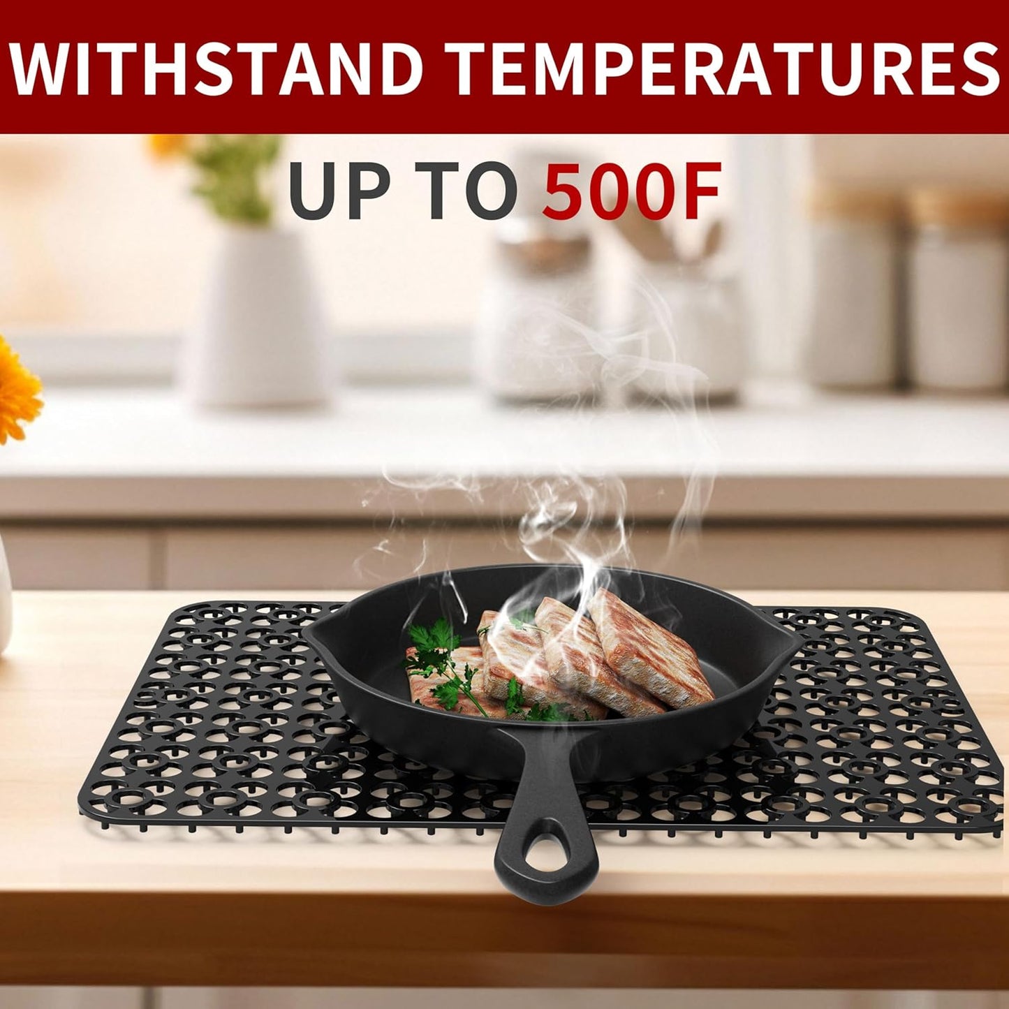 WAFT YEARN Sink Mats Sink Protectors Dish Racks Dishwasher Safe Grid Mats for Kitchen Sink Silicone Protect Sink from Stains Damage Scratches Non Slip Heat Resistant Rust Resistant 16"X12.5" Black