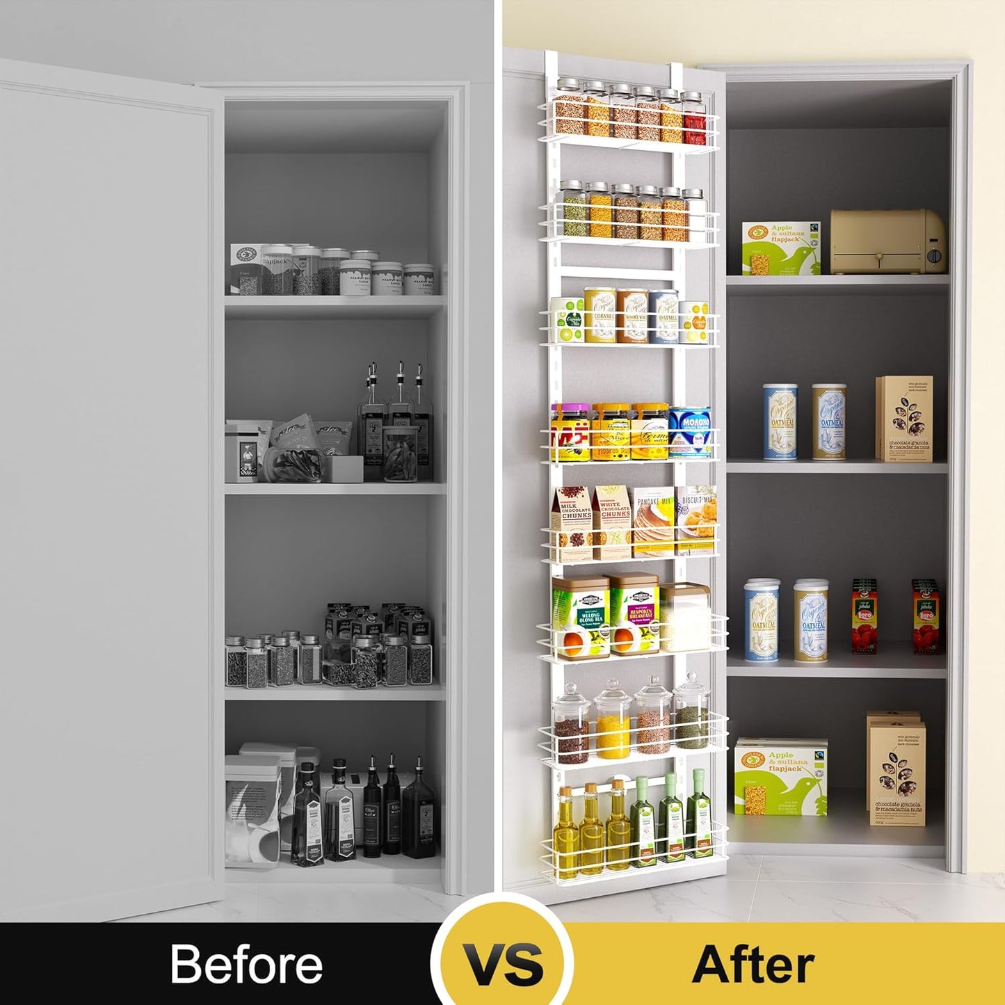 Pantry Door Organizer 12 Inch Wide, 8 Tier Hanging Adjustable Over the Door Spice Rack For Narrow Space,Matt White