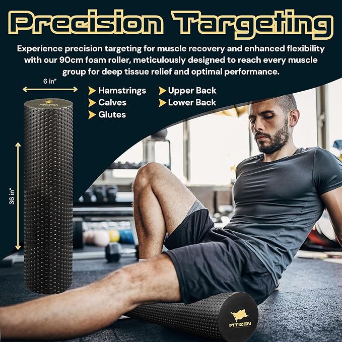 FitNation Foam Roller – High-Density Foam Muscle Roller – Textured Foam Rollers for Muscle Massage, Stretching, Pilates, Yoga