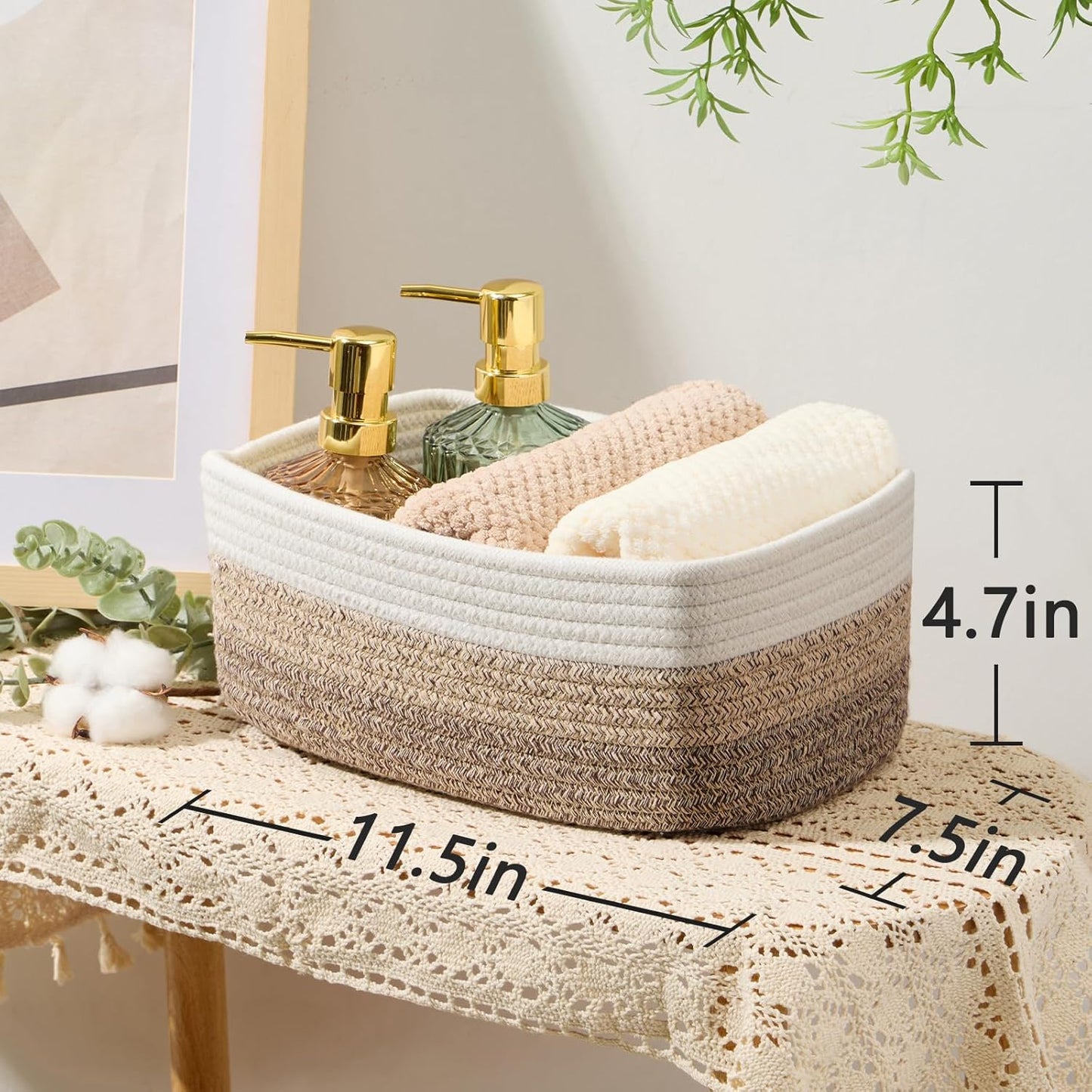 Small Storage Baskets for Organizing | Closet Organizer Bins | Shelf Toy Basket | Woven Rope Baskets | Cube Decorative Box | Shallow Basket |11.5x7.5x4.7”| 4 Packs Gradient Brown