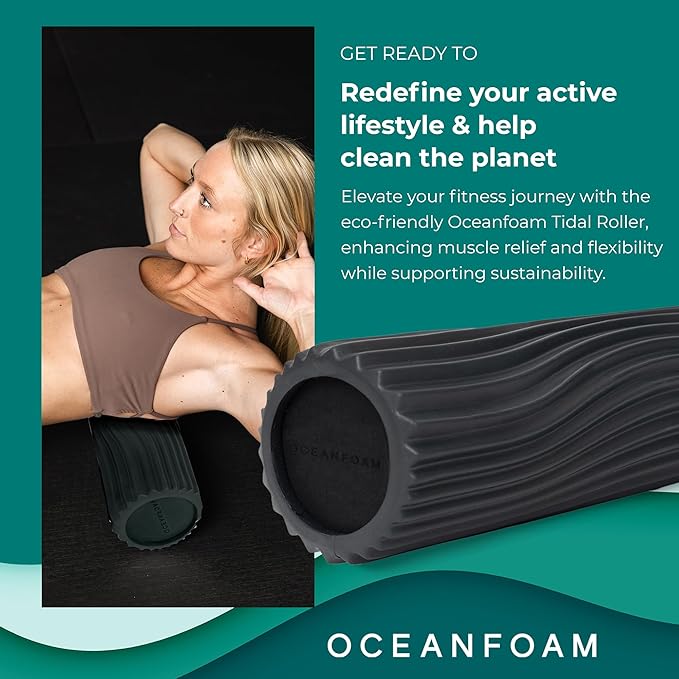 Oceanfoam Tidal Roller - Charcoal - Muscle Massage Foam Roller for Back Pain & Stretching - Firm and Ergonomic Wide Wave Textured - Yoga, Athletics, & Wellness - Full Size, 20" x 5"
