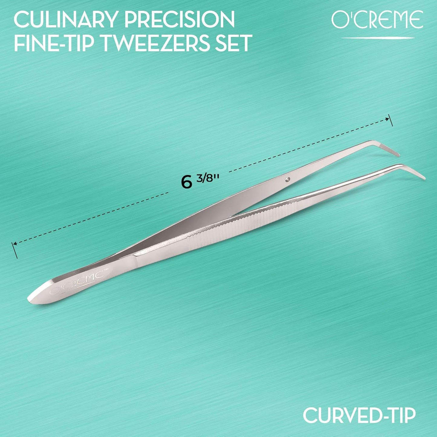 O'Creme Curved Tweezers 6.25 Inch Fine-Point Stainless Steel, Silver