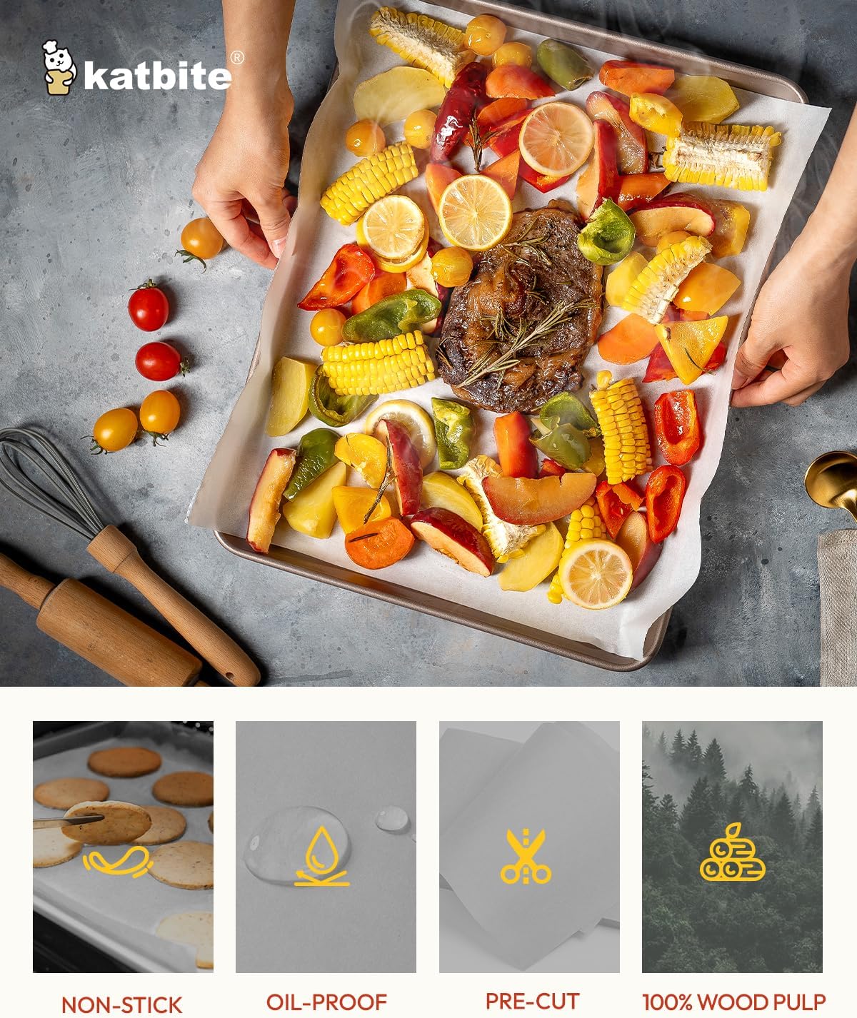 Katbite 350Pcs 9x13 In Parchment Paper Sheets, Heavy Duty White Baking Paper, Non-stick & Oil Proof for Oven, Air Fryer, Grilling, Steaming and Cooking Bread [Advanced Series]