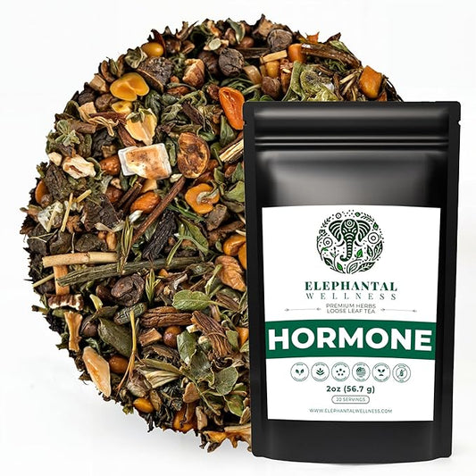 Elephantal Wellness Premium Hormone Herbal Tea | PCOS, Hormonal Balance & Mood Support with Chaste Berry, Shatavari, Dong Quai & Black Cohosh | Handmade, Non-GMO, Caffeine-Free Loose Leaf Blend | 2oz Loose Leaf, 20 Servings