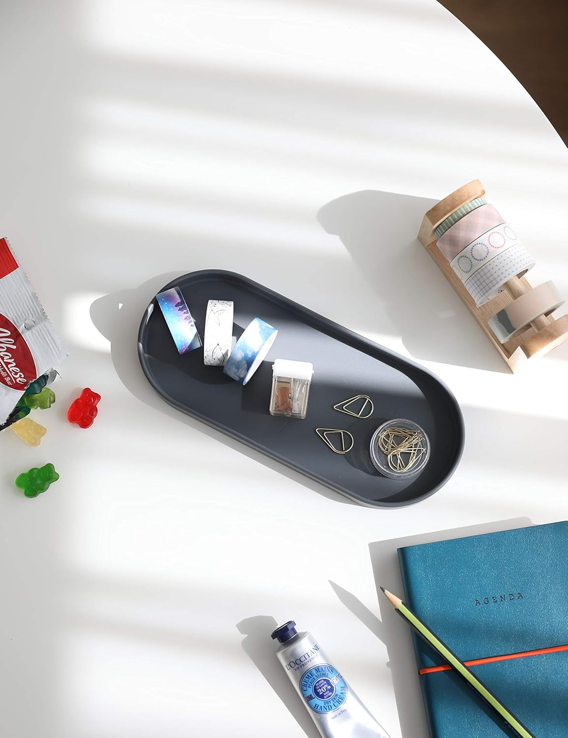 Lazy K Silicone Tray - Small Vanity Tray Organizer - Spoon Rest Holder - Multi-Purpose Modern Kitchen Sink, Bathroom, Counter Organizer (Grey)