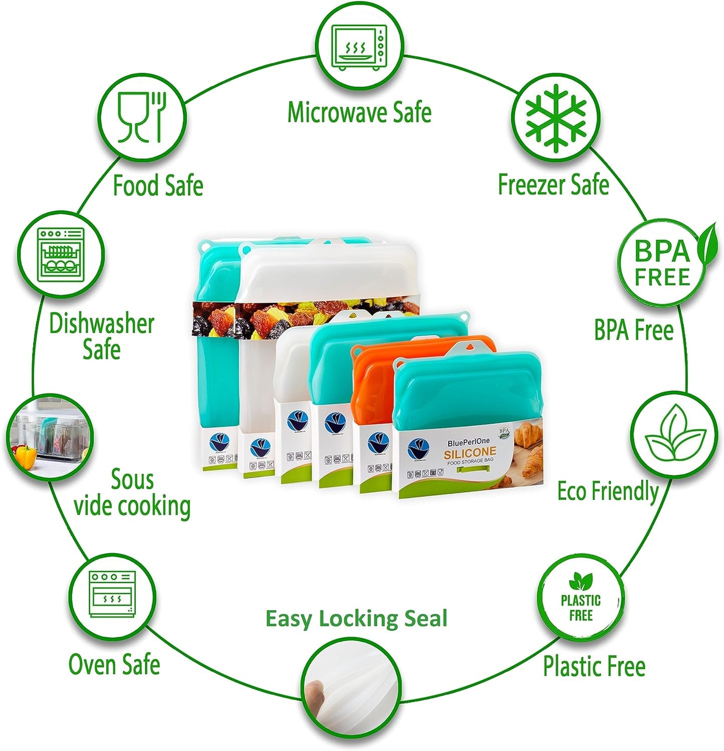 2-XL 100% Silicone Reusable Storage Bags - Freezer, Eco-Friendly, Food-Grade, Leak-Proof Zipper - For Food Storage (Two-1/2 Gal / 8 Cups)