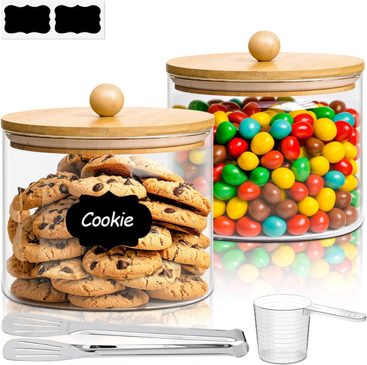ComSaf Half Gallon Cookie Jar, Large Glass Jar with Lid Set of 2, 1.8 Qt Glass Food Storage Containers, Flour Sugar Storage Containers for Candy Cereal Nuts Beans, Canisters Sets for The Kitchen