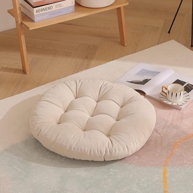 Tiita Floor Pillow Cushion, 22 inch Round Seat Cushion, Outdoor Floor Pad, Meditation Cushion for Yoga Living Room Sofa Balcony, Beige