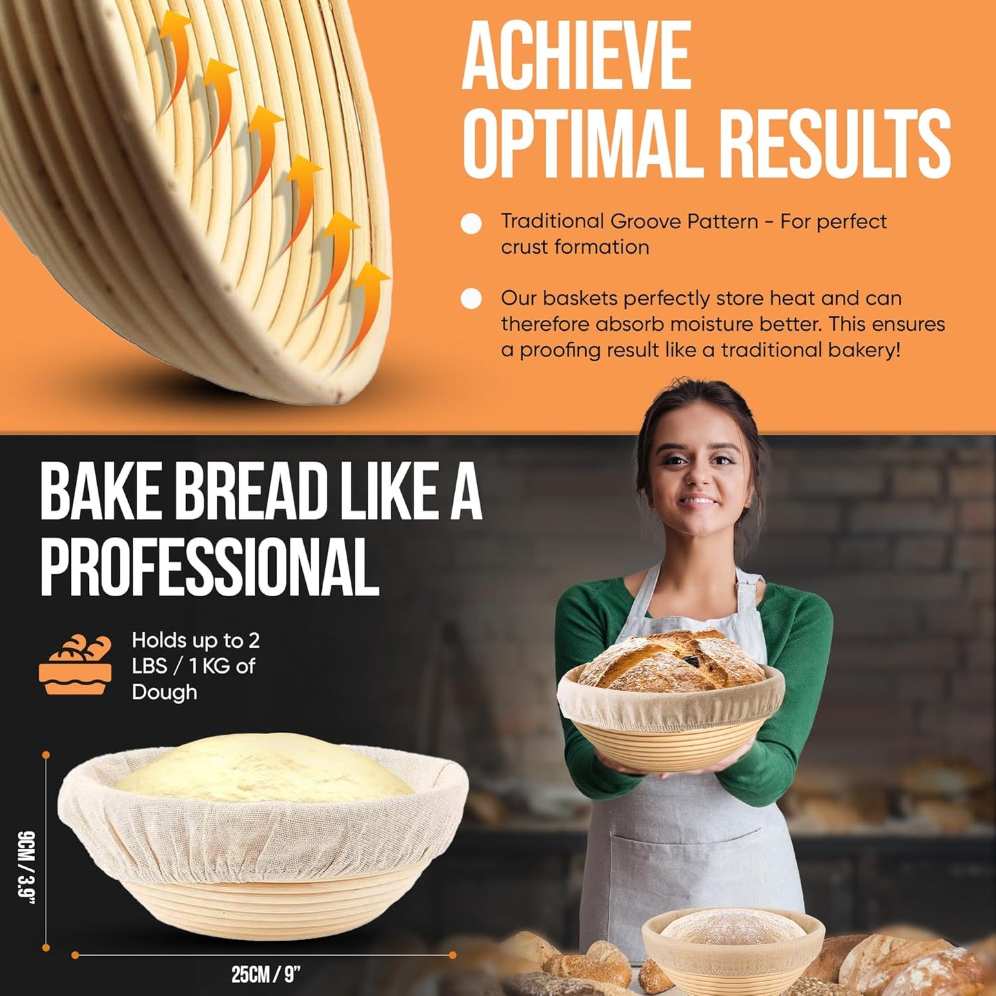 Complete Sourdough Starter Kit and Sourdough Bread Baking Supplies - Includes 9" Banneton Proofing Basket, 34oz Sourdough Starter Jar, Silicone Bread Sling, Scrapers, Bread Lame and Measuring Spoons