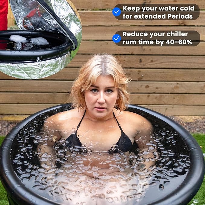 The Cold Pod Insulated XL Cold Plunge Tub Bundle - 116 Gal Ice Bath Round Tubs with Energy Saving Multi-Layer Cover - Chiller Compatible&Silver Reflective