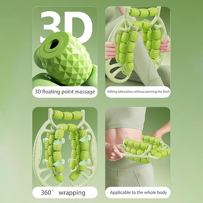 Deep Tissue Massage Roller for Legs Leg Massager Roller Thigh Massager PP 18-Wheel 9.45x10.24x4.33in Pink/Green for Home Fitness Muscle Recovery Men Women (18Wheels,Pink)