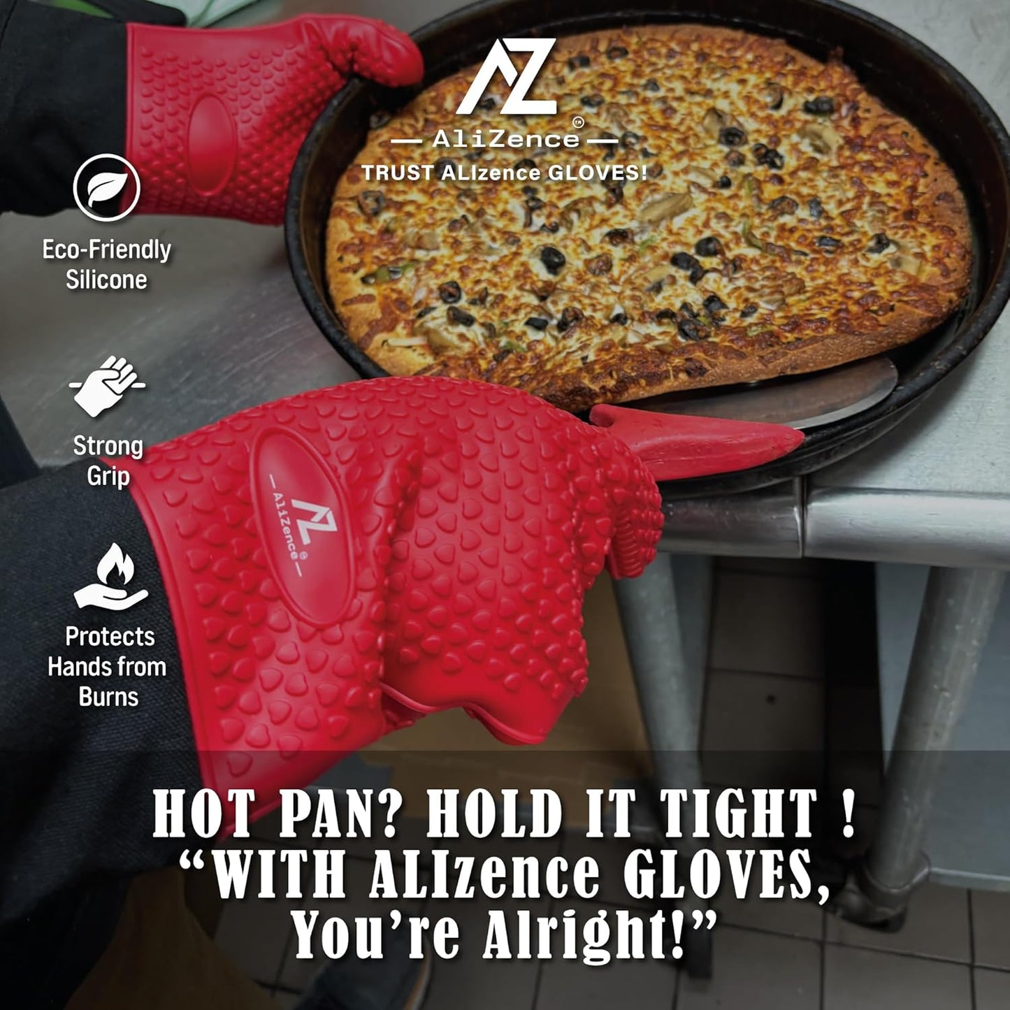 Silicone Smoker Oven Gloves & BBQ Set – Extreme Heat Resistant, Waterproof Oven Mitts, Mini Gloves, Hot Pads & Pot Holders for Cooking, Grilling, Baking, Extra Soft, Superior Value 6 pc Set. (Red)