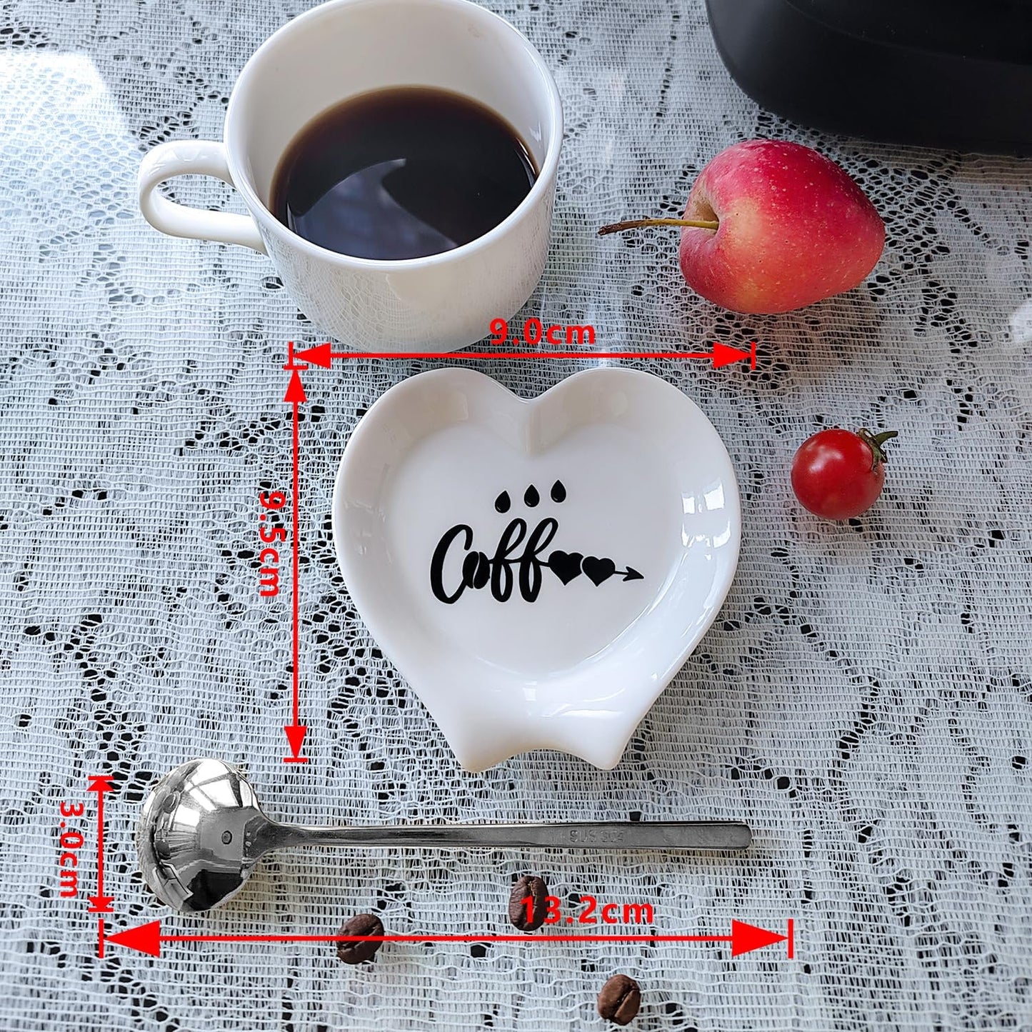 Heart-shaped Coffee Spoon Rest, Mini Coffee Spoon Holder, Small Ceramic Spoon Rest for Coffee Stirrers, Teaspoon, Bar Spoon, Coffee Bar Accessories, Coffee Station (White+Sliver spoon)