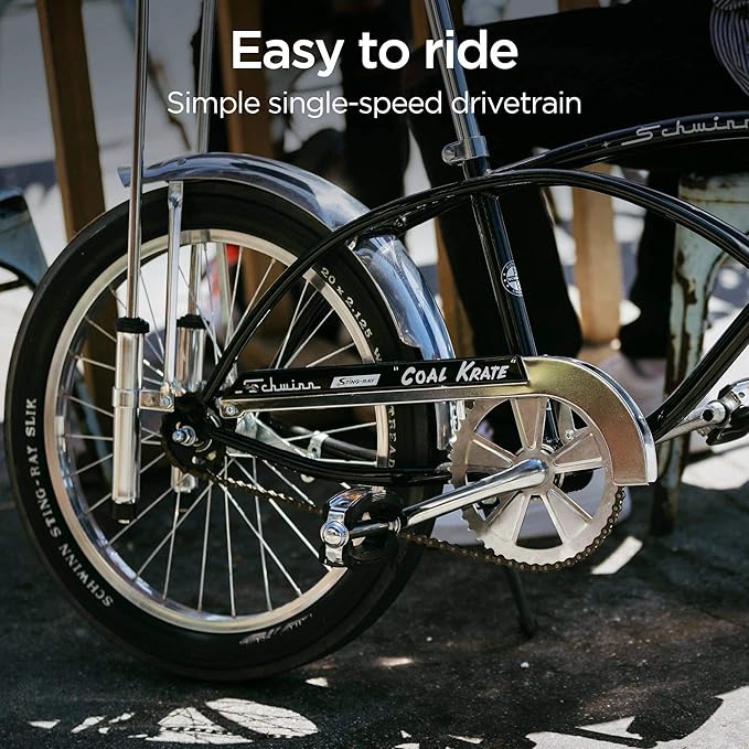 Schwinn Krate Classic Sting-Ray Bike, 20 Inch Bike for Kids or Adults, Steel Frame & Springer Fork, Fenders, Single Speed, Coaster Brake, Grey Ghost, Lemon Peeler, Coal, Grape, Orange or Apple