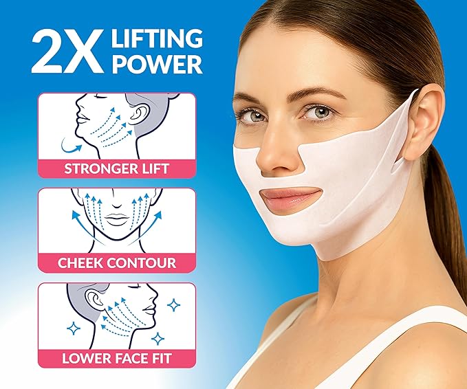 Stylia MaxiLift V-Line Lifting Collagen Face Mask – Enhanced Double Chin Reducer – Jawline Shaper Face Lifting Masks – Firming Neck Lift Collagen Mask – Chin Strap for Sleeping – Hyaluronic, Aloe 5PC